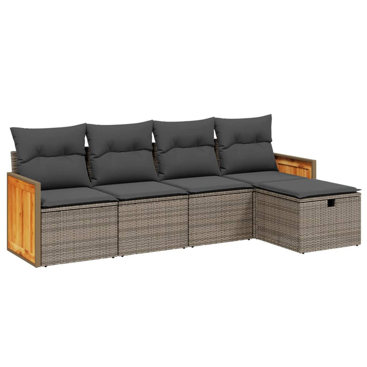 sofasæt 5 dele med hynder polyrattan grå
