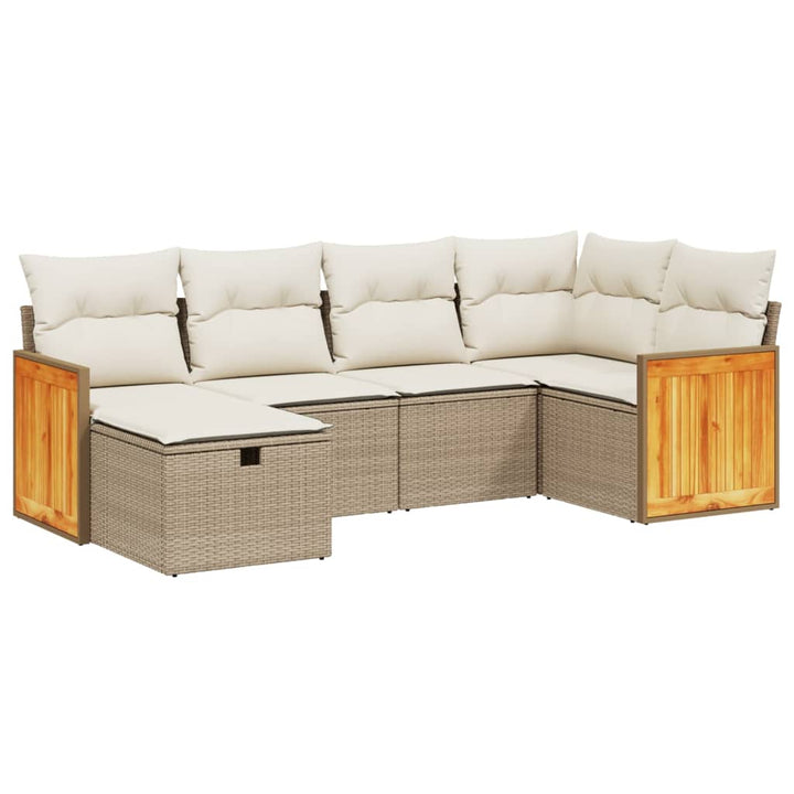 sofasæt til haven 6 dele med hynder polyrattan beige