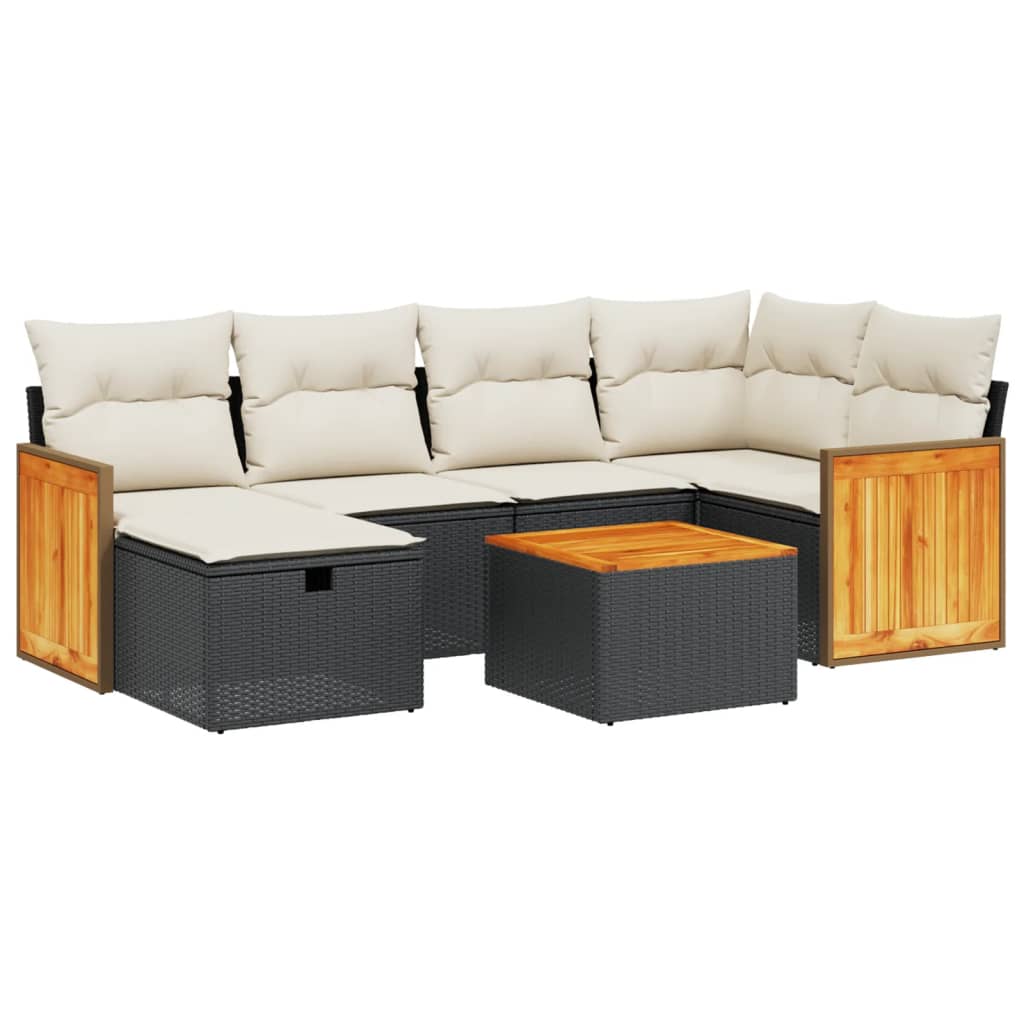 sofasæt til haven 7 dele med hynder polyrattan sort