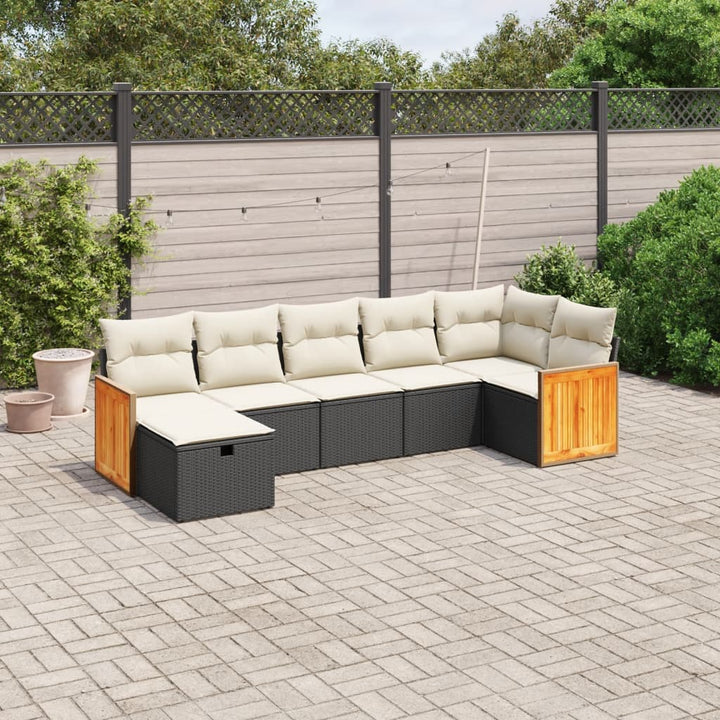 sofasæt til haven 7 dele med hynder polyrattan sort