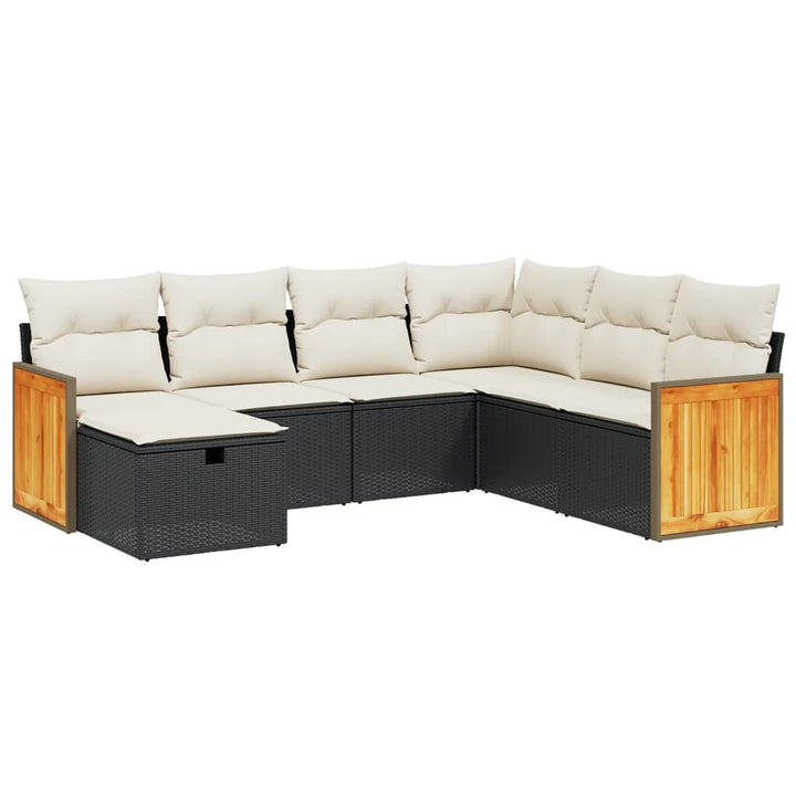 sofasæt til haven 7 dele med hynder polyrattan sort