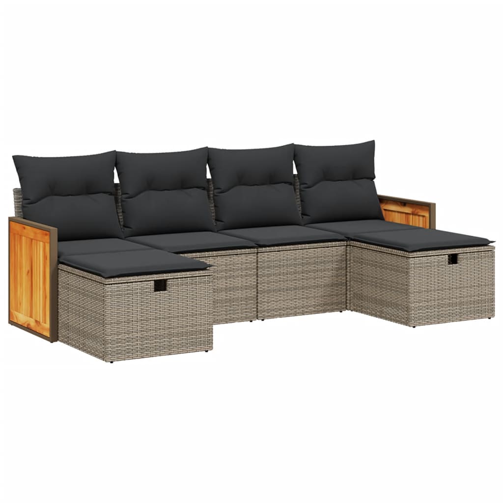 sofasæt til haven 6 dele med hynder polyrattan grå