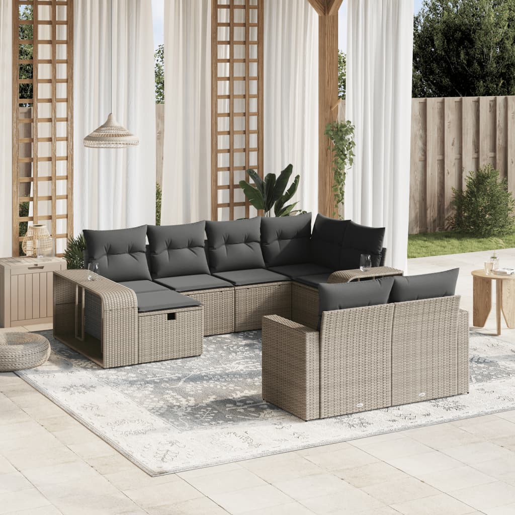 sofasæt til haven 10 dele med hynder polyrattan lysegrå