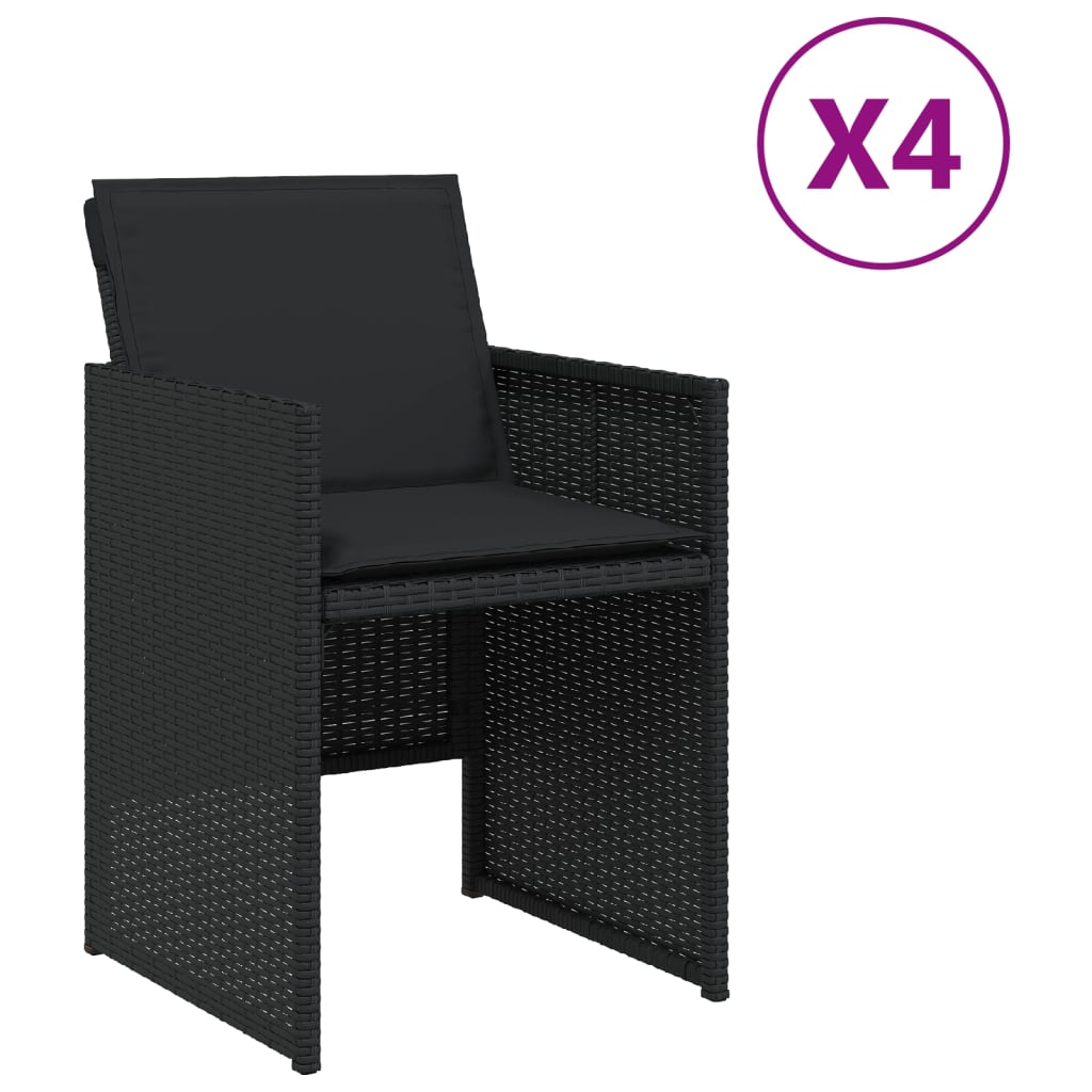 havestole med hynder 4 stk. polyrattan sort