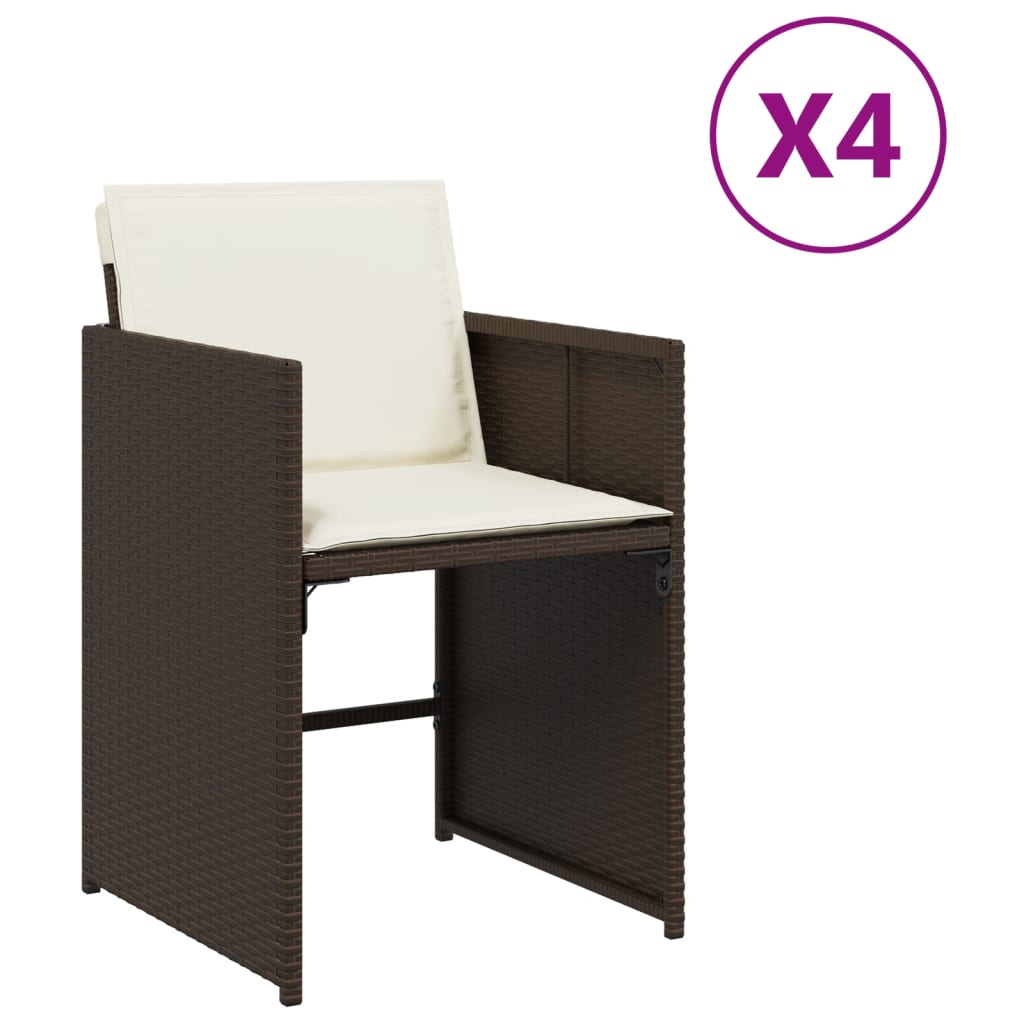 havestole 4 stk. med hynder polyrattan brun