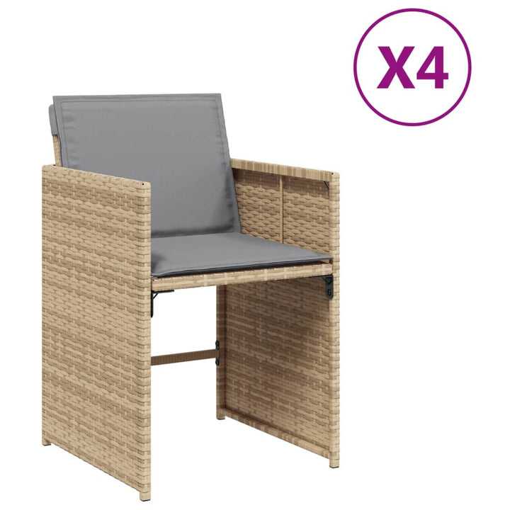 havestole 4 stk. med hynder polyrattan blandet beige
