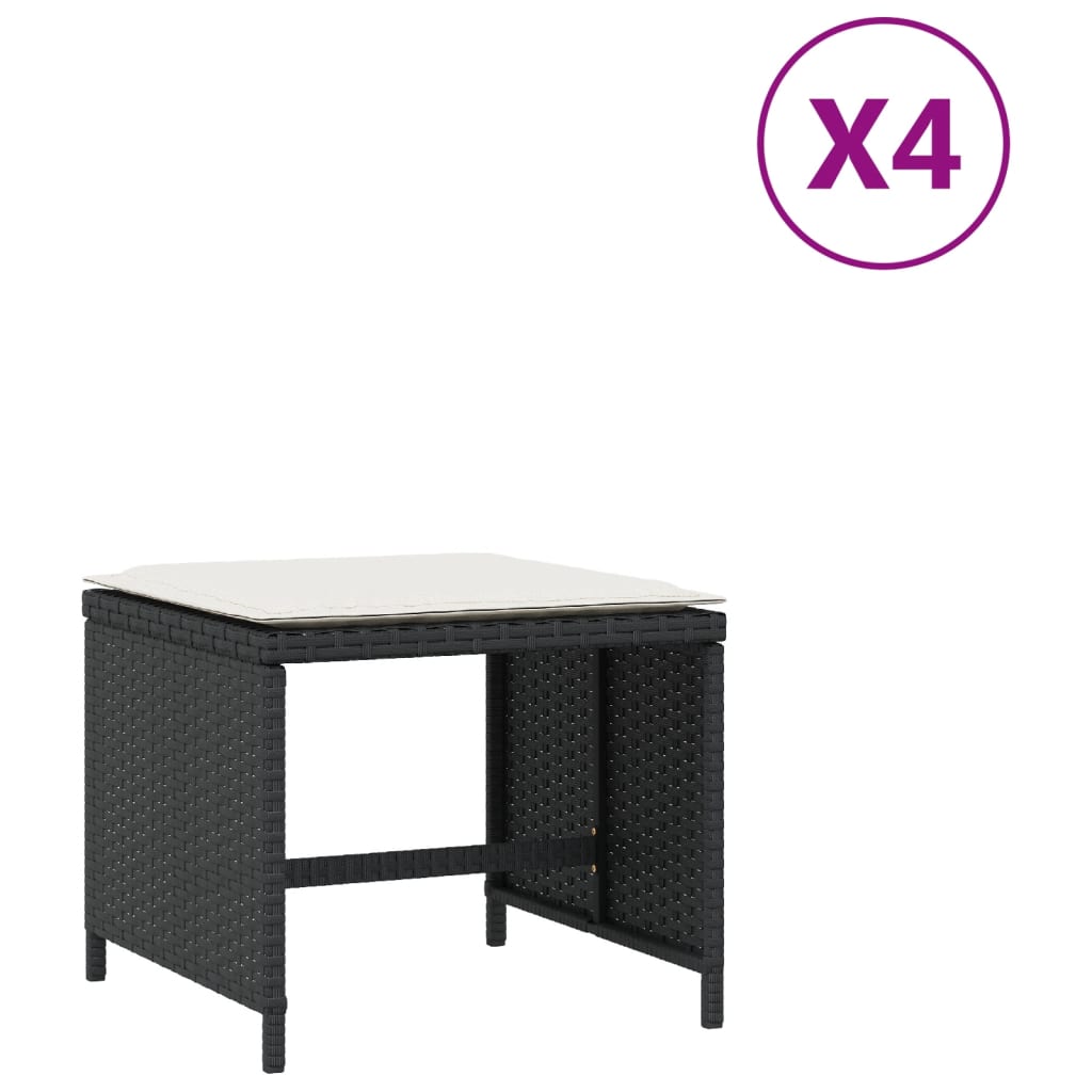 haveskammel med hynder 4 stk. 40x40x35 cm polyrattan sort