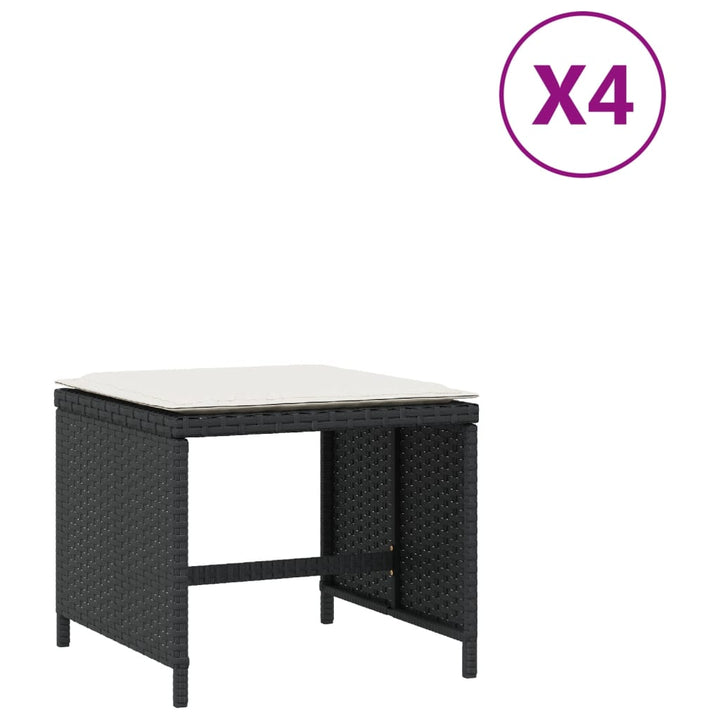 haveskammel med hynder 4 stk. 40x40x35 cm polyrattan sort