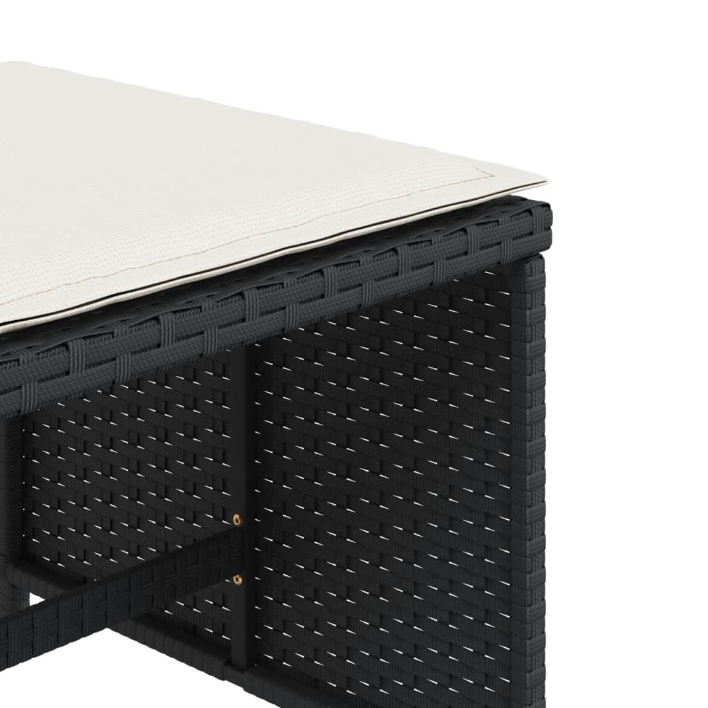 haveskammel med hynder 4 stk. 40x40x35 cm polyrattan sort