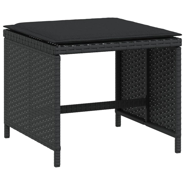haveskammel med hynder 4 stk. 40x40x35 cm polyrattan sort
