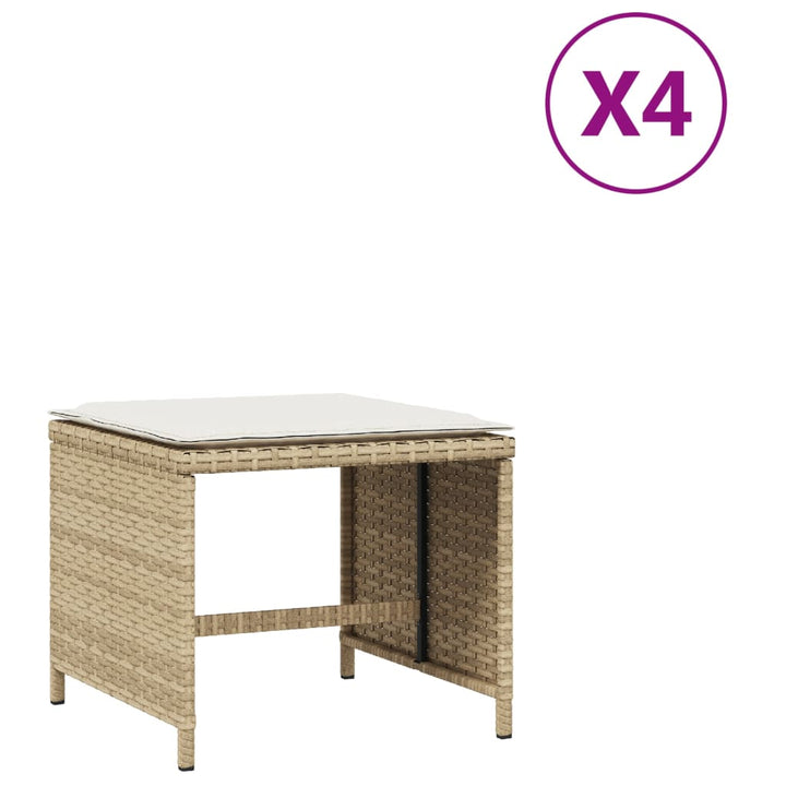 haveskamler 4 stk. med hynder 40x40x35 cm polyrattan beige