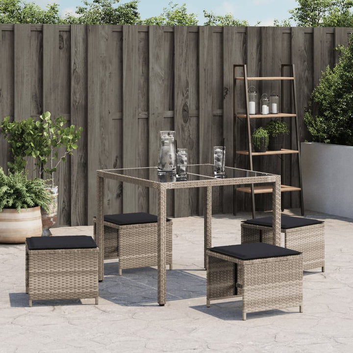 haveskamler 4 stk. med hynder 40x40x35 cm polyrattan lysegrå