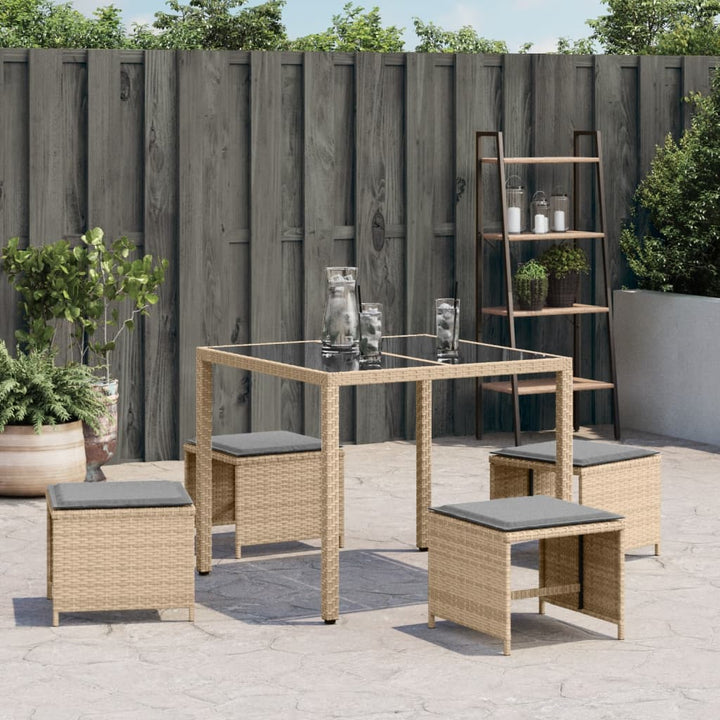 haveskamler 4 stk. med hynder 40x40x35 cm polyrattan beige