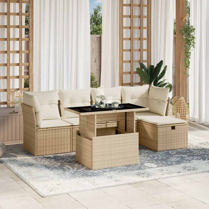sofasæt til haven 6 dele med hynder polyrattan beige