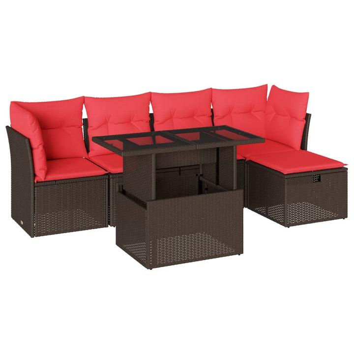 havesofasæt med 6 hynder brun polyrattan