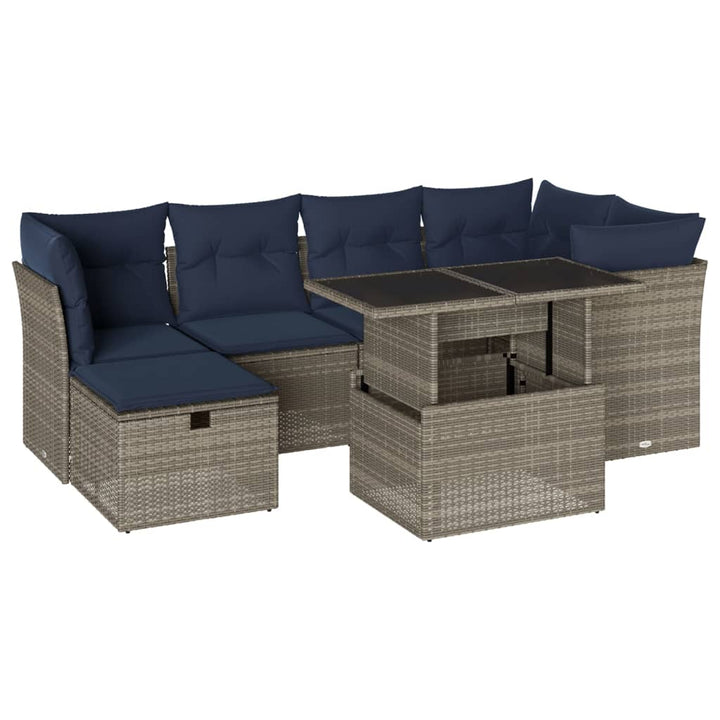 havesofasæt med 7 dele og hynder grå polyrattan