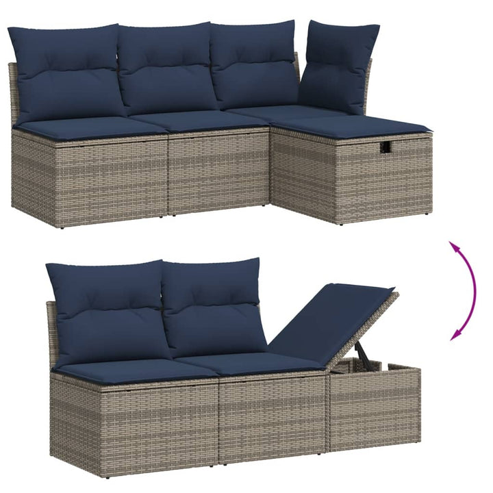 havesofasæt med 7 dele og hynder grå polyrattan