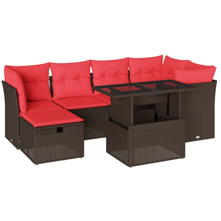 havesofasæt med 7 hynder brun polyrattan