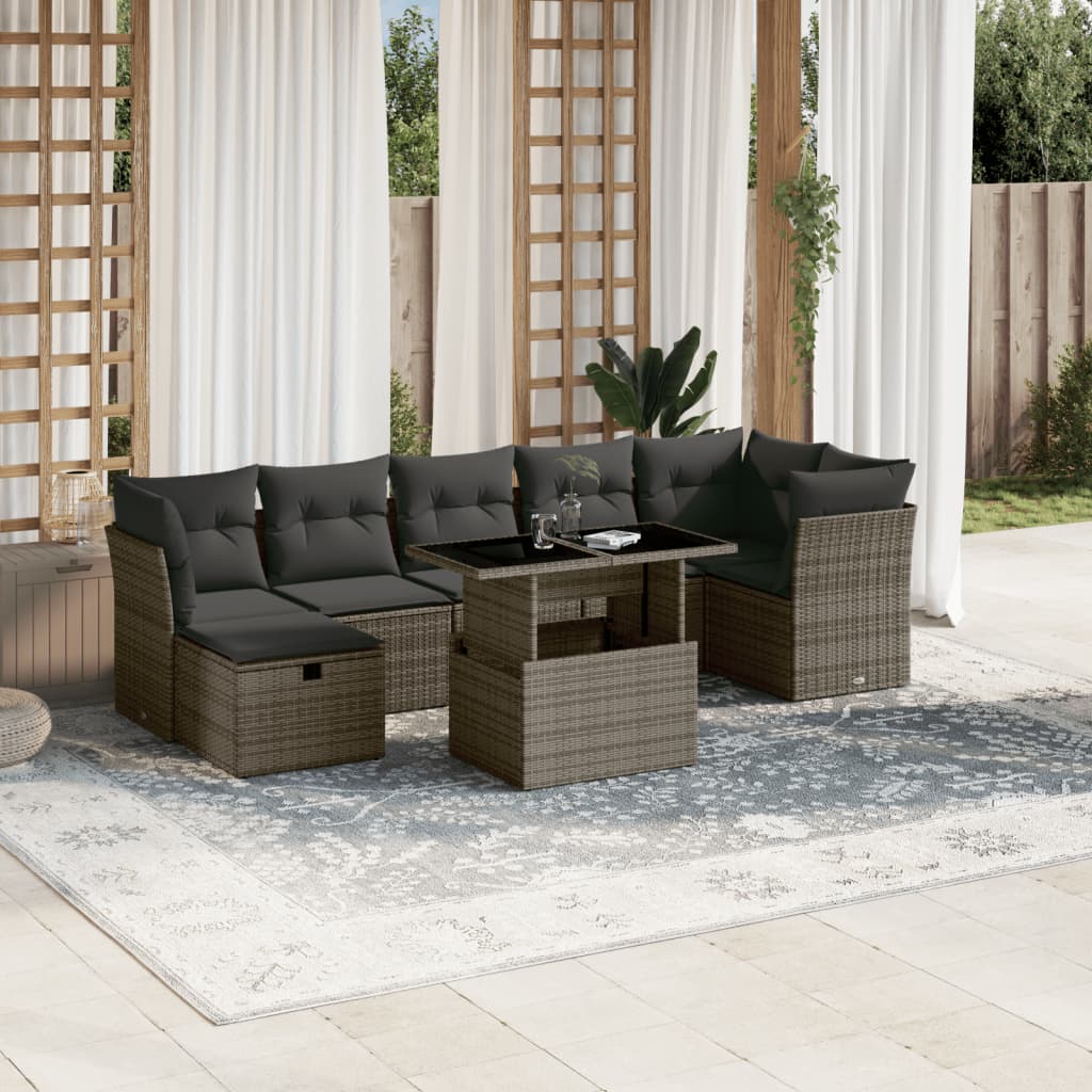 sofasæt til haven 8 dele med hynder polyrattan grå