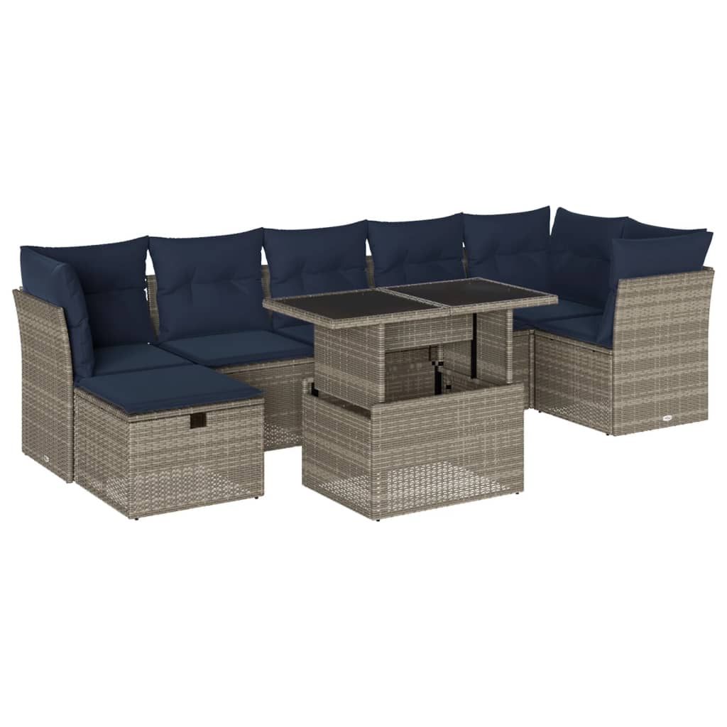 havesofasæt med 8 hynder grå polyrattan