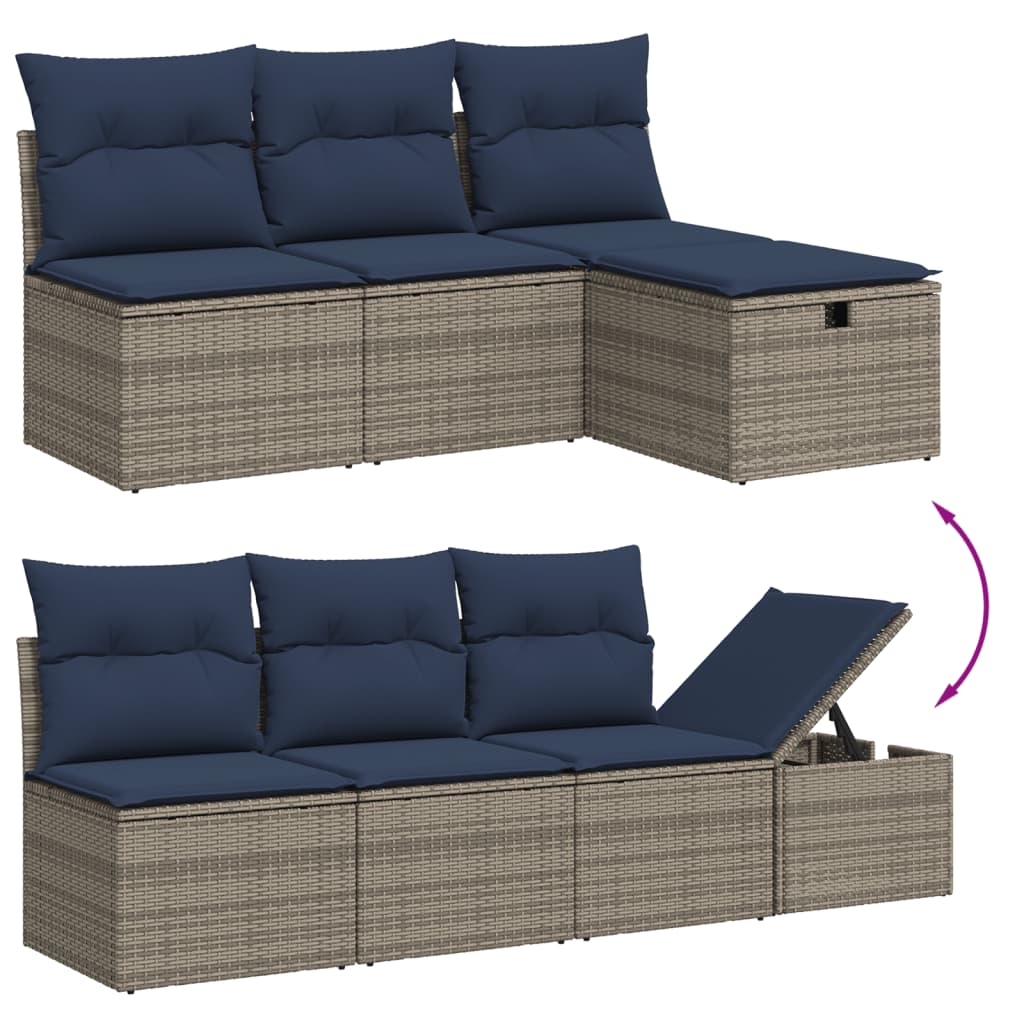 havesofasæt med 8 hynder grå polyrattan
