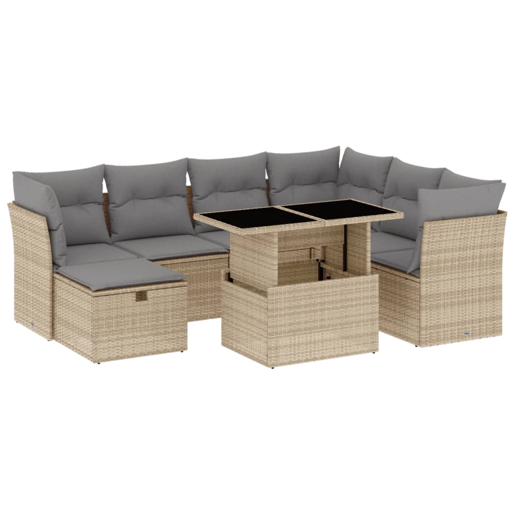 sofasæt til haven 8 dele med hynder polyrattan beige