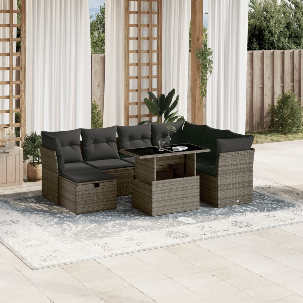 sofasæt til haven 8 dele med hynder polyrattan grå