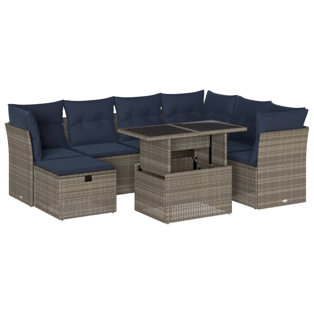havesofasæt med 8 hynder grå polyrattan