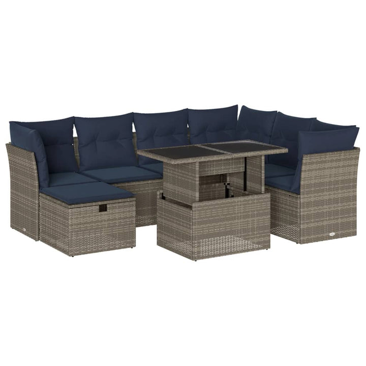 havesofasæt med 8 hynder grå polyrattan