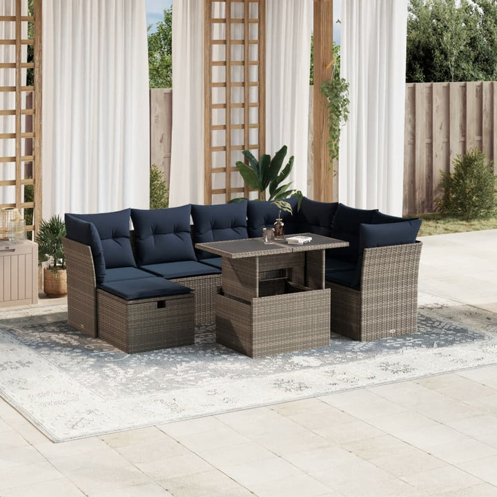 havesofasæt med 8 hynder grå polyrattan