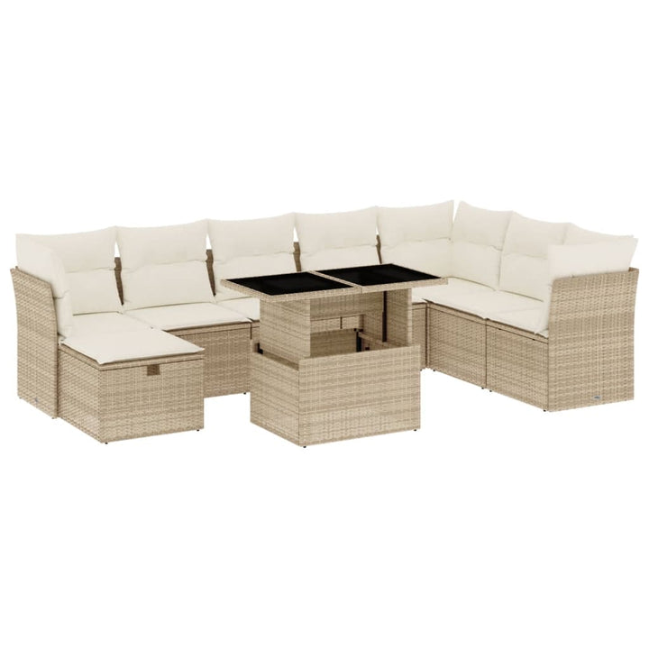 sofasæt til haven 9 dele med hynder polyrattan beige