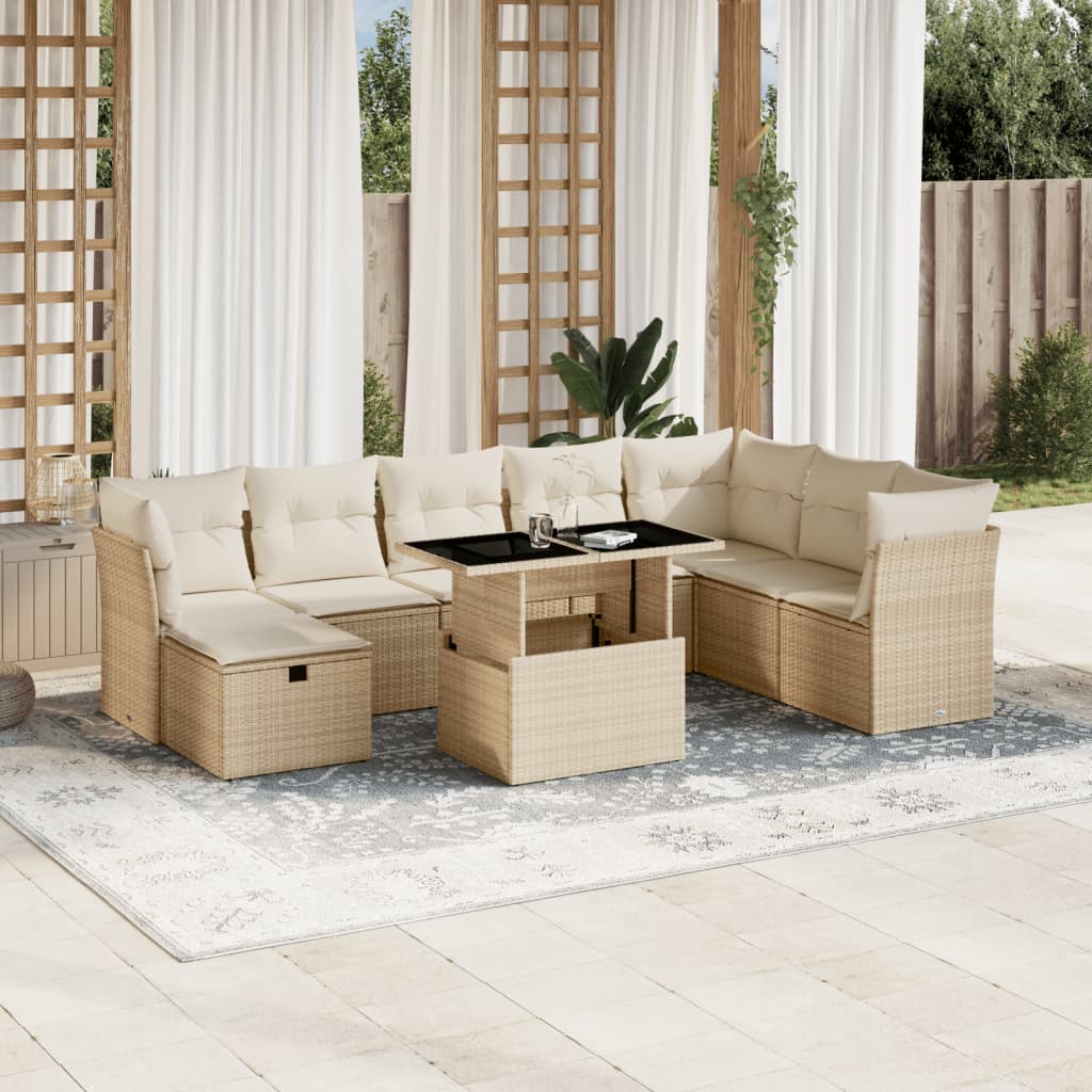 sofasæt til haven 9 dele med hynder polyrattan beige