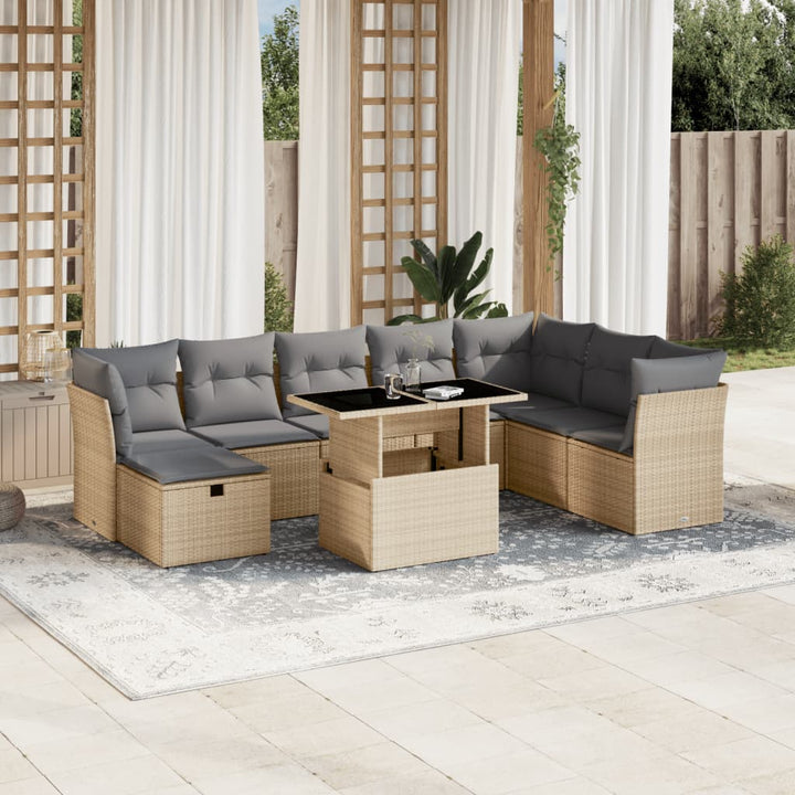 sofasæt til haven 9 dele med hynder polyrattan beige
