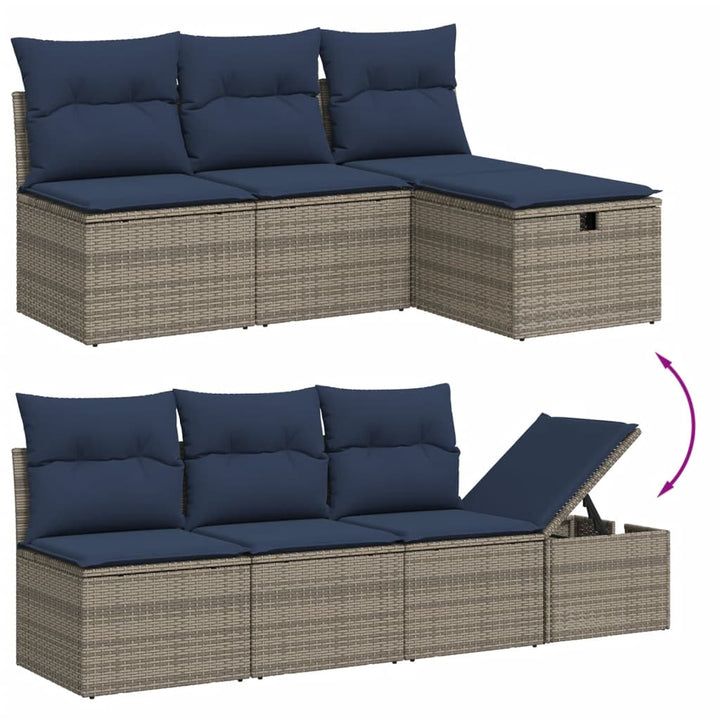 havesofasæt med 9 dele og hynder grå polyrattan