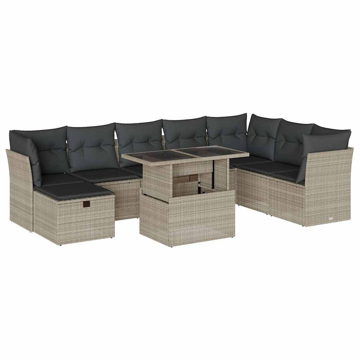 sofasæt til haven 9 dele med hynder polyrattan lysegrå