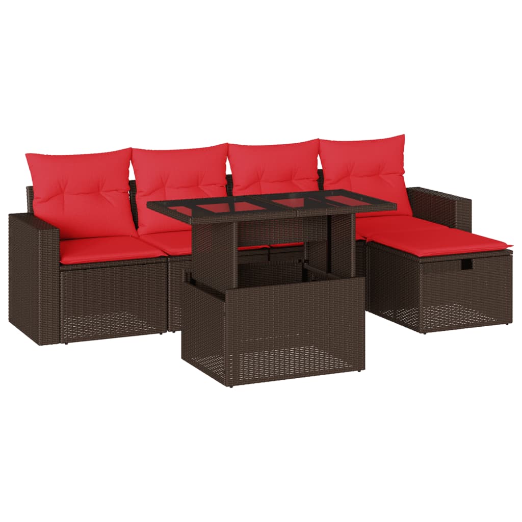 havesofasæt med 6 hynder brun polyrattan