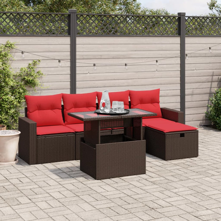 havesofasæt med 6 hynder brun polyrattan
