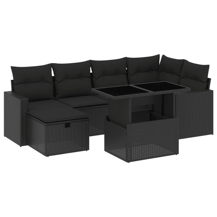 sofasæt til haven 7 dele med hynder polyrattan sort