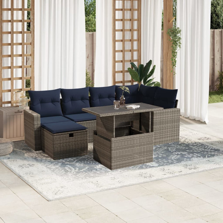 havesofasæt med 7 dele og hynder grå polyrattan