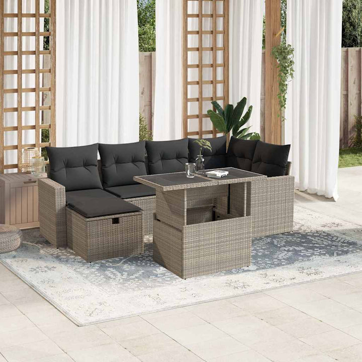 sofasæt til haven 7 dele med hynder polyrattan lysegrå