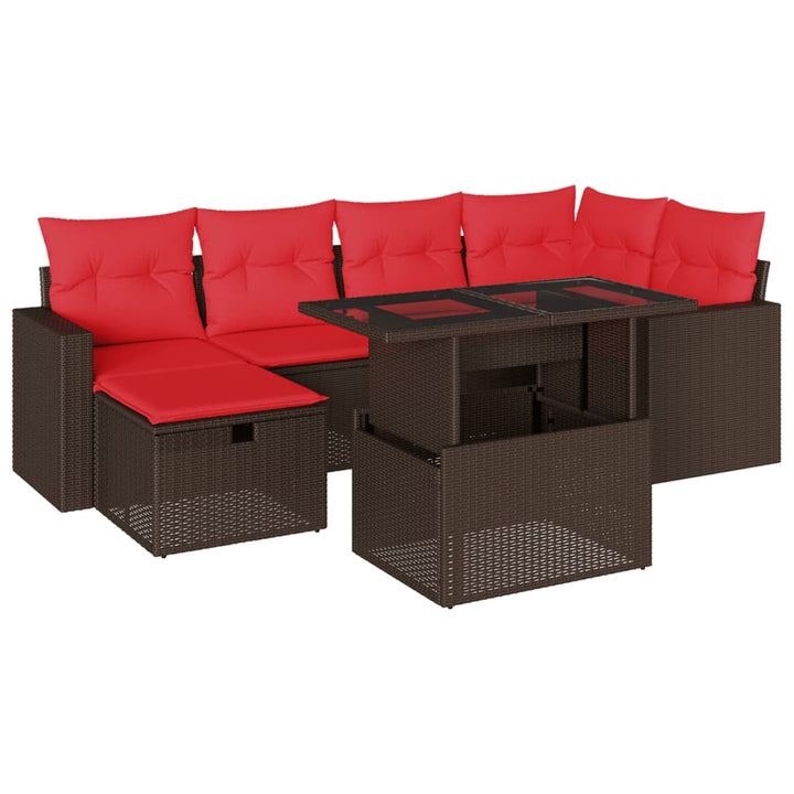havesofasæt med 7 hynder brun polyrattan