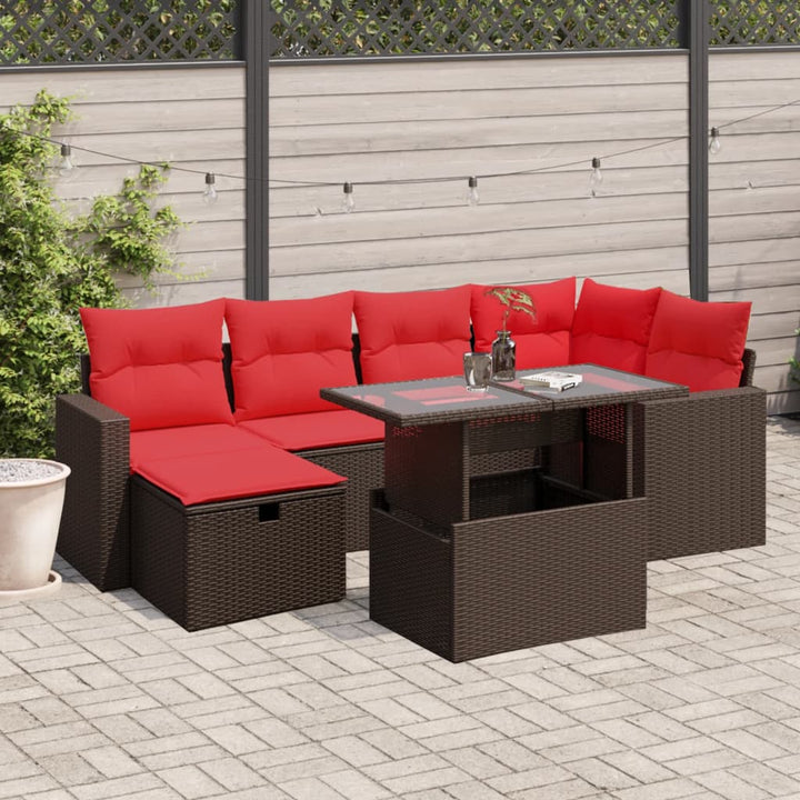 havesofasæt med 7 hynder brun polyrattan