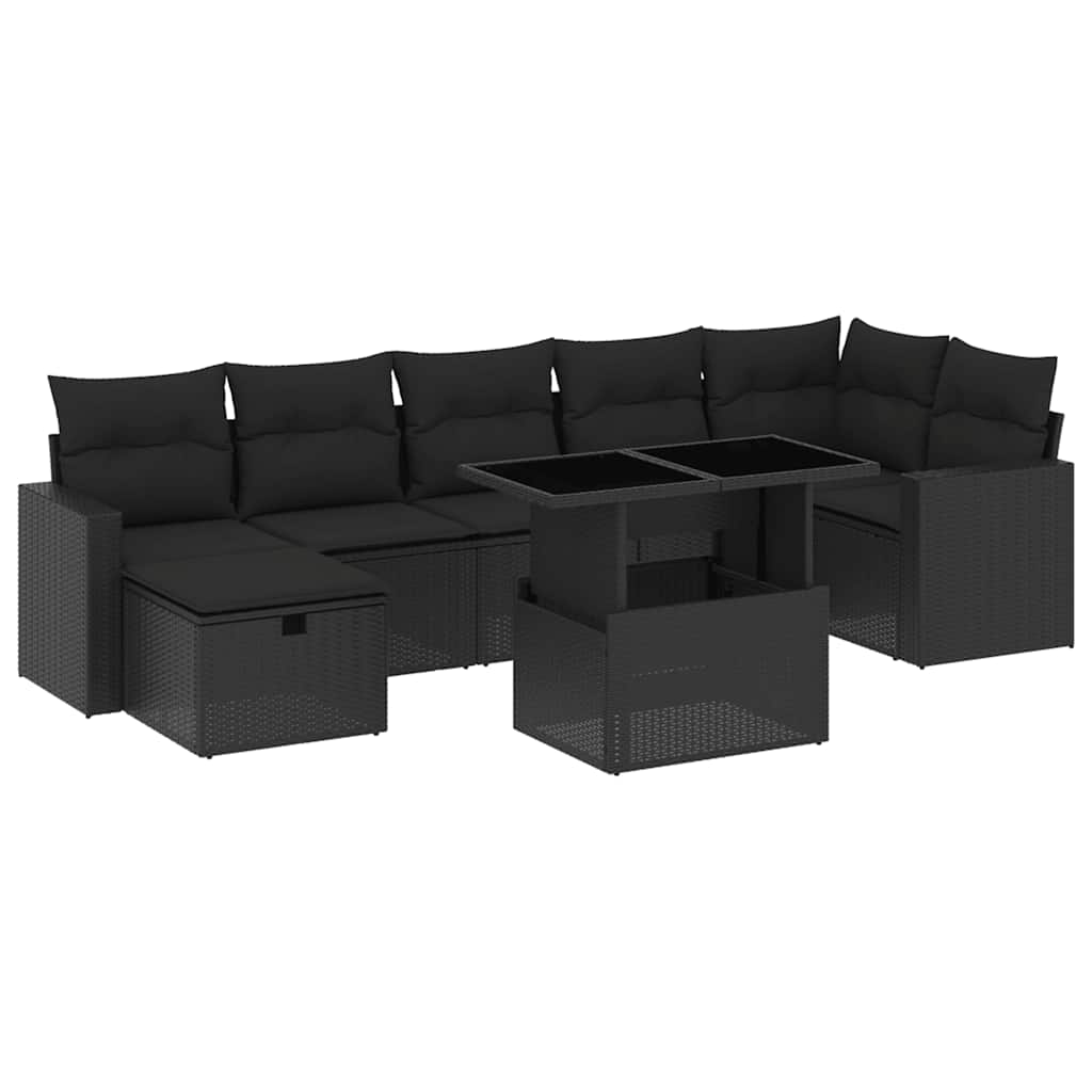 sofasæt til haven 8 dele med hynder polyrattan sort