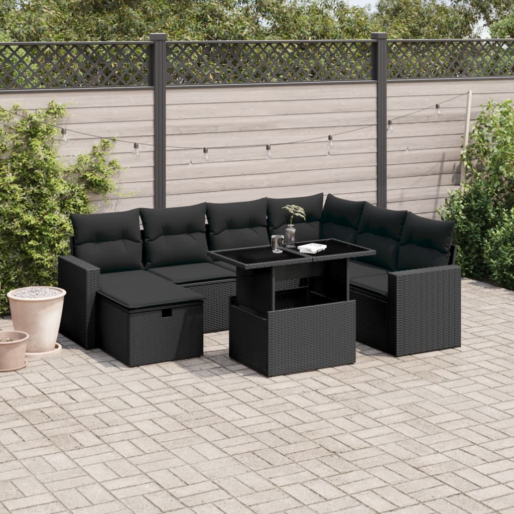sofasæt til haven 8 dele med hynder polyrattan sort