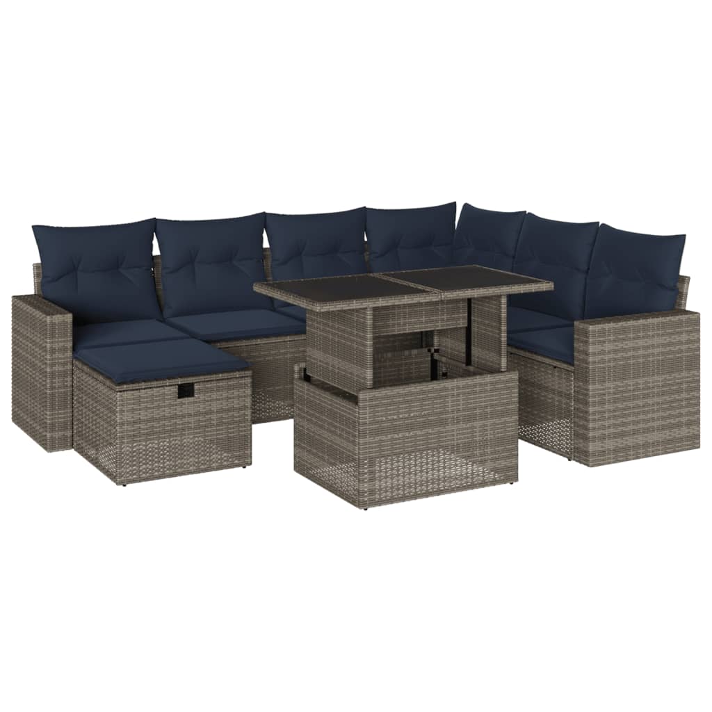 havesofasæt med 8 hynder grå polyrattan