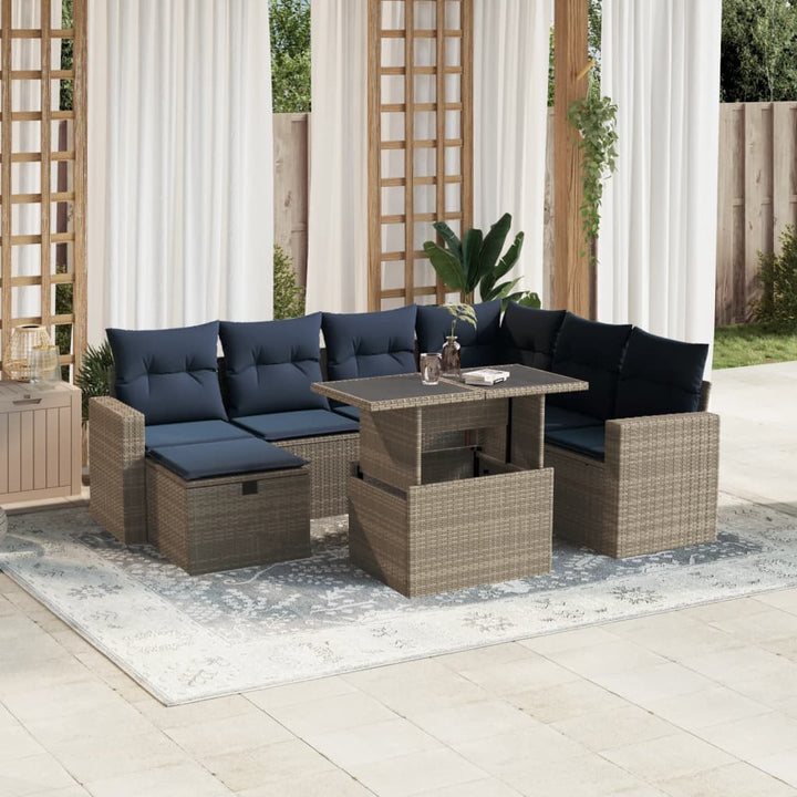 havesofasæt med 8 hynder grå polyrattan