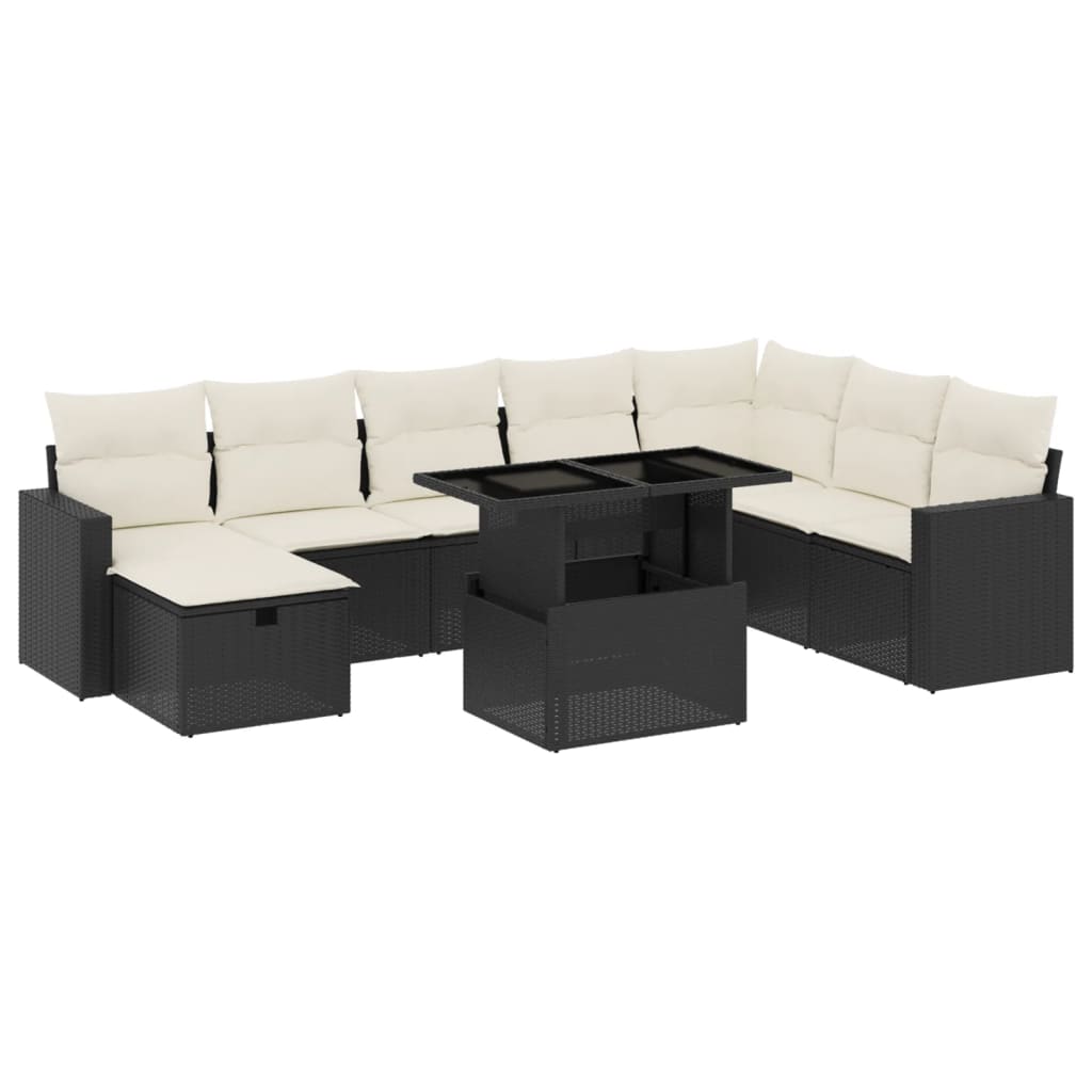 sofasæt til haven 9 dele med hynder polyrattan sort