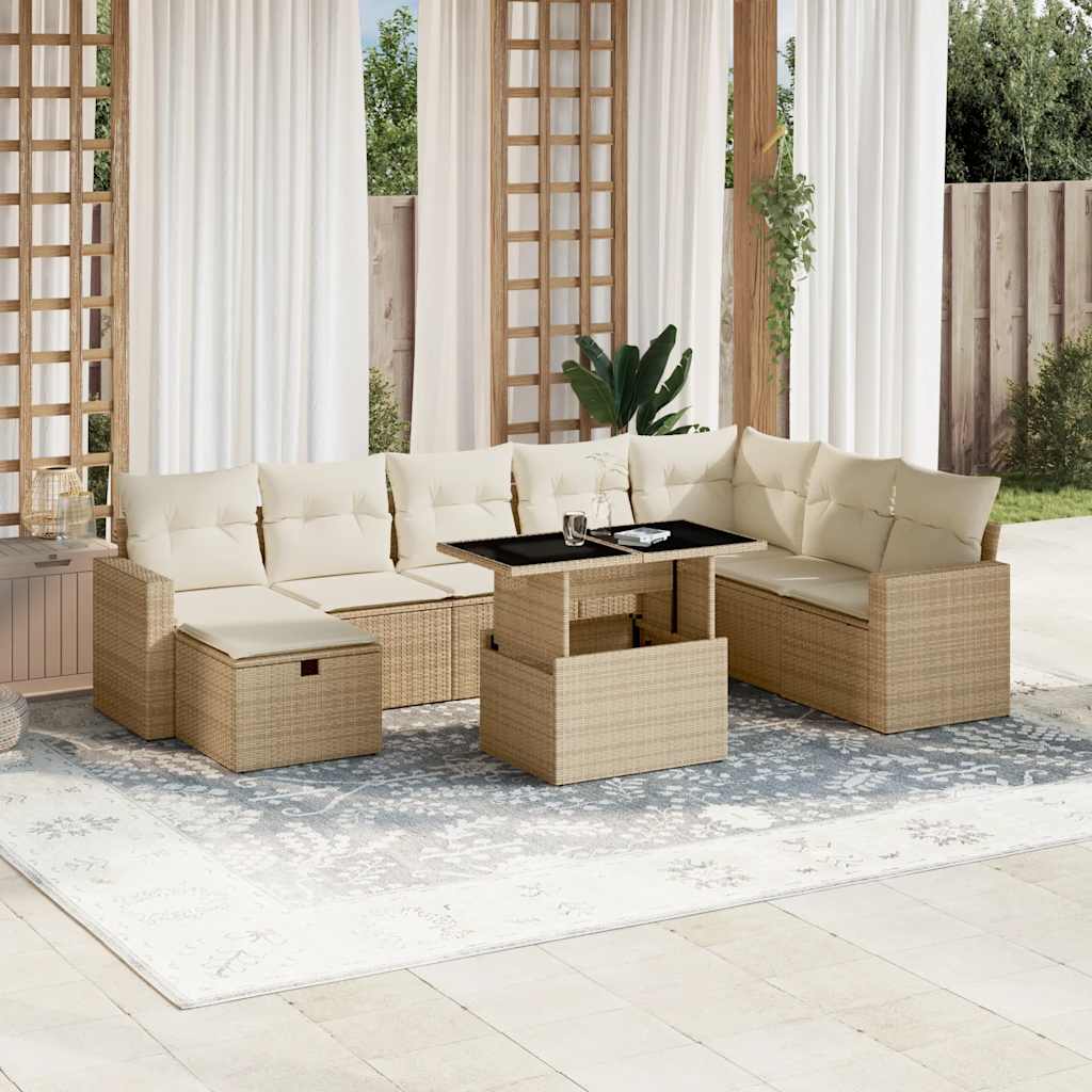 sofasæt til haven 9 dele med hynder polyrattan beige
