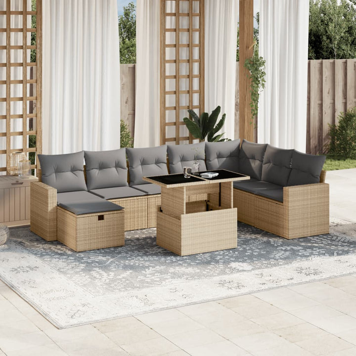sofasæt til haven 9 dele med hynder polyrattan beige
