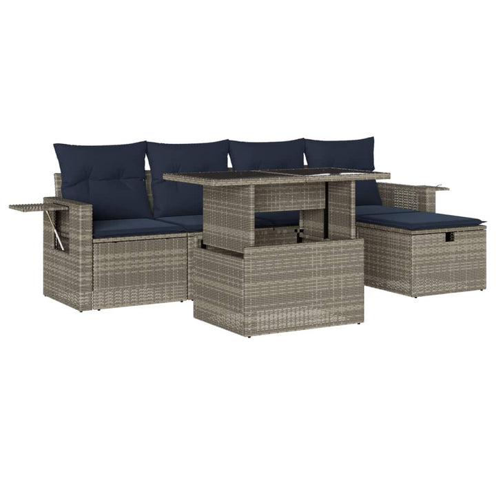 havesofasæt med 6 dele og hynder grå polyrattan